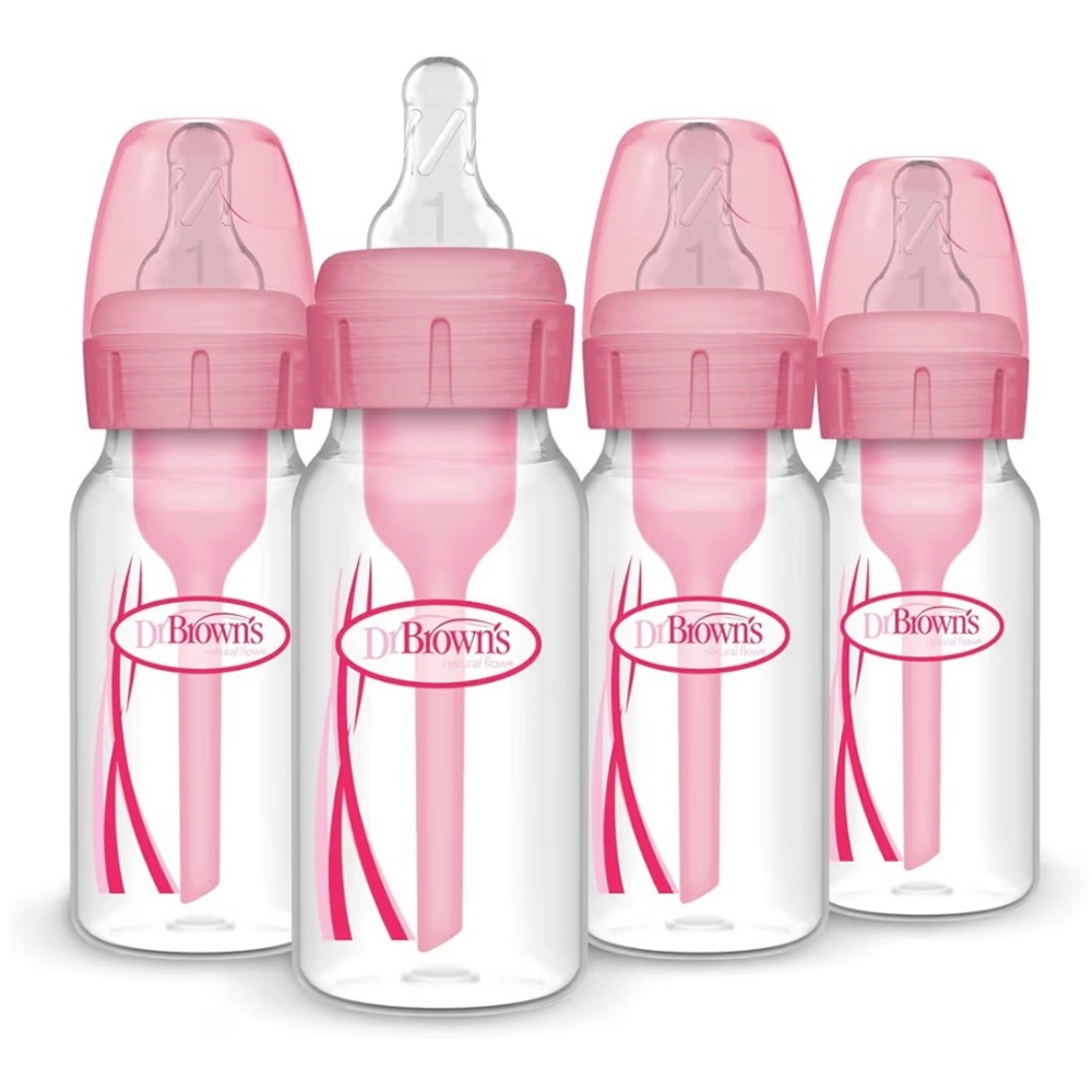 Dr. Brown's Pink Natural Flow Anti-Colic Options+ Narrow 4 oz  Baby Bottles  NEW